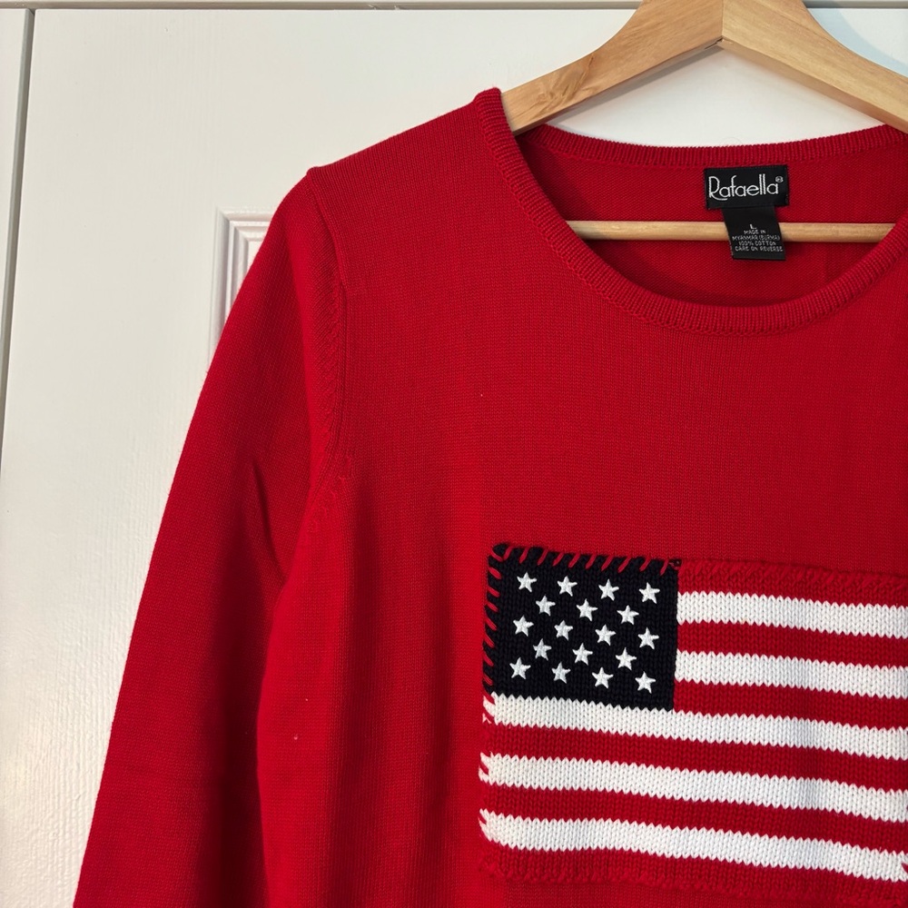 Vintage Rafaella American Flag Sweater 3/4 Sleeve Embroidered Cotton Preppy L - Picture 4 of 6